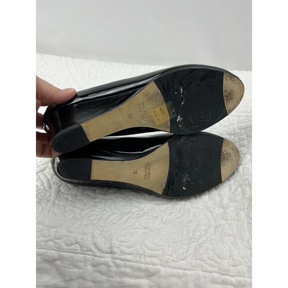 Taryn Rose Womens 36M (5.5 US Size) Black Patent Slip On Wedge Heel Peekaboo Toe - Picture 6 of 9